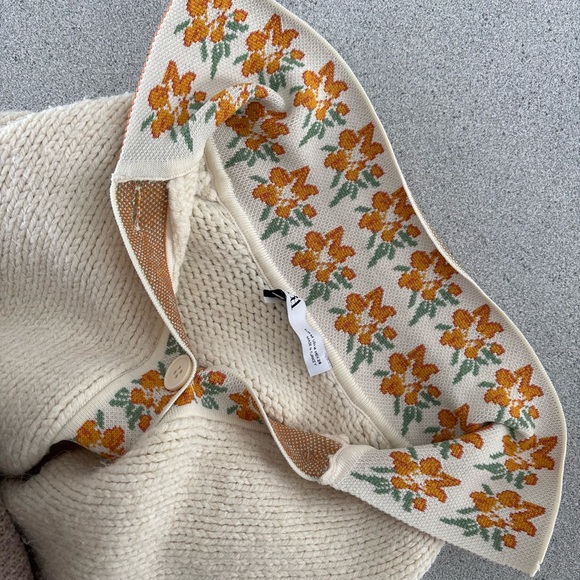 Zara Cream Knit Cardigan Floral-Trim Collar Cottagecore Women Medium Prairie - Picture 7 of 10